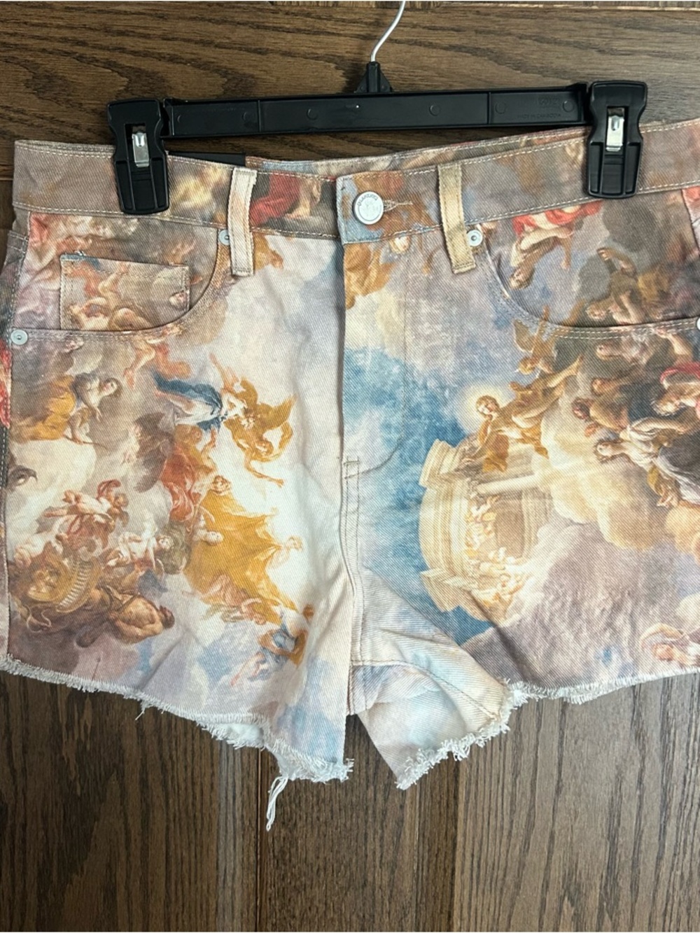 Blank NYC Painted Renaissance Print Jean Shorts in Blue and Cream